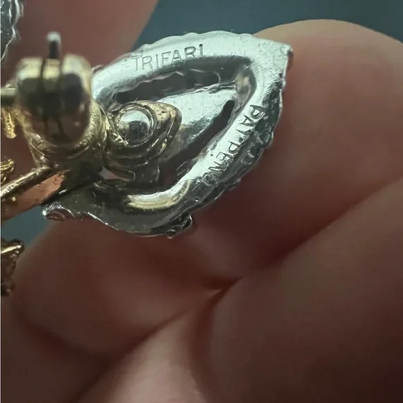 CROWN TRIFARI Vtg ALFRED PHILIPPE Clear Rhinestone Flower Basket Brooch - Picture 5 of 6